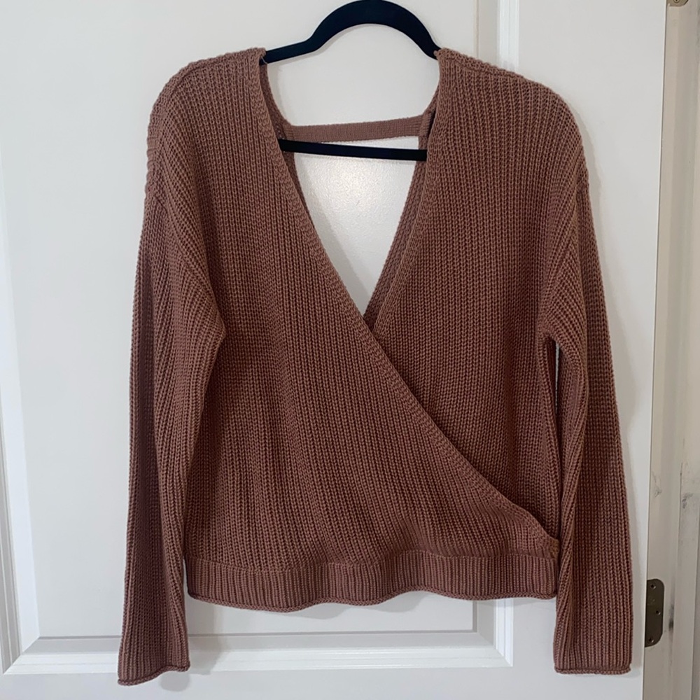 V-neck wrap sweater, moon&madison, size M, Dusty pink/brown color